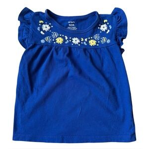 Carter's 5T Girls Blue cotton fish embroidery ruffled short sleeve shirt